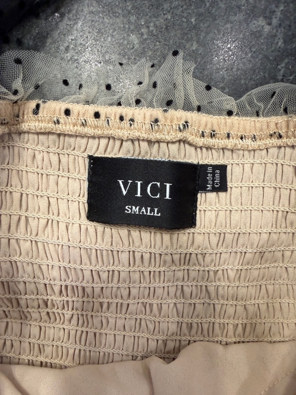Vici tan/black Polka Dot Tiered Dress with Black Shoulder Ties - Picture 5 of 6
